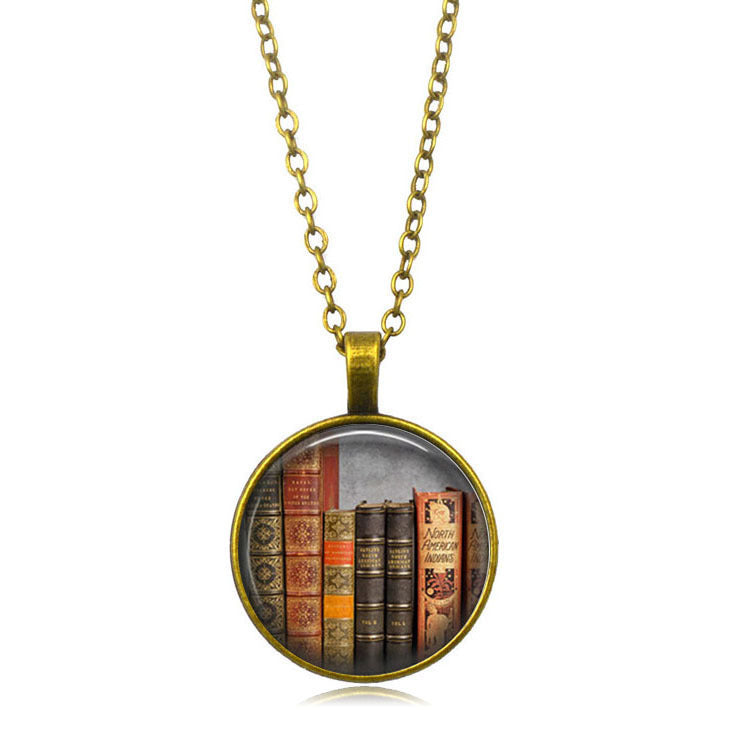 Vintage Book Time Gem Pendant Necklace