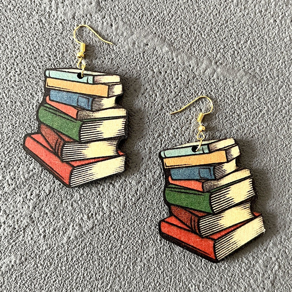 Geometric Rainbow Book Earrings Wooden For Women