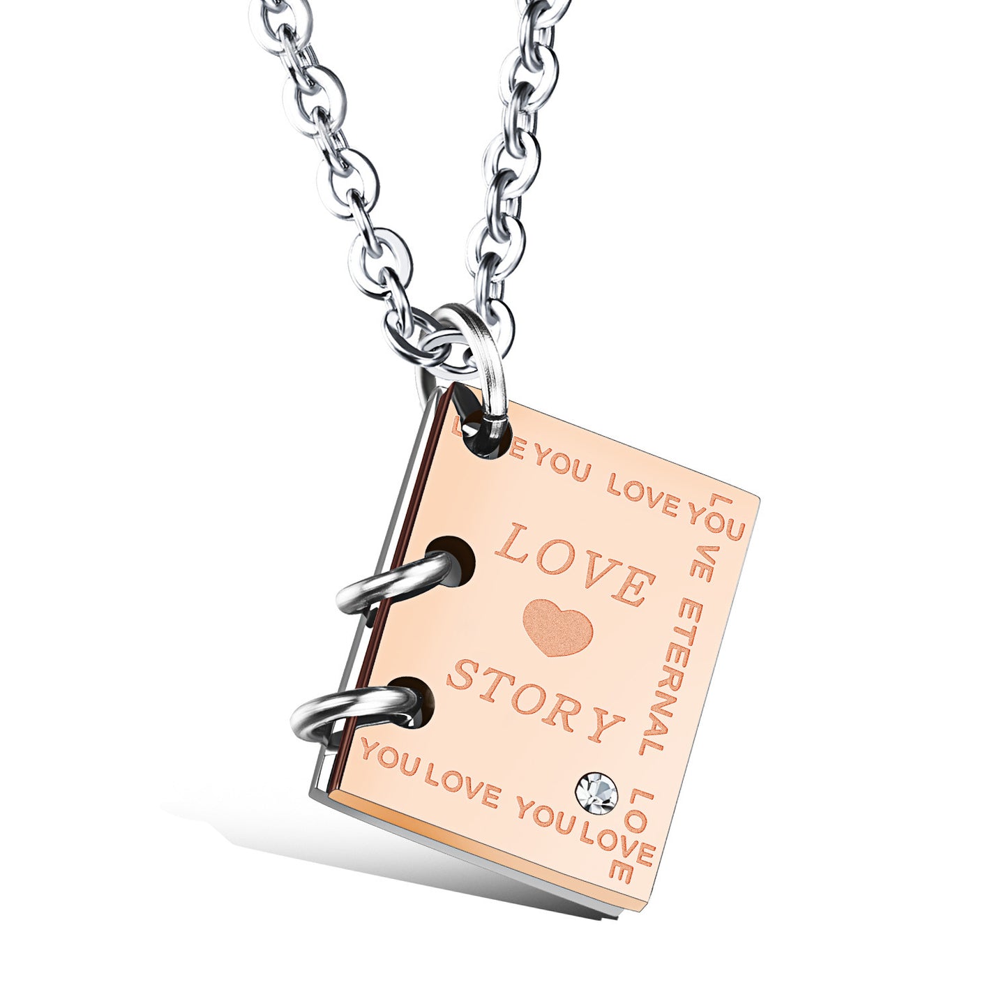 Fashion Love Story Book Titanium Steel Couple Necklace