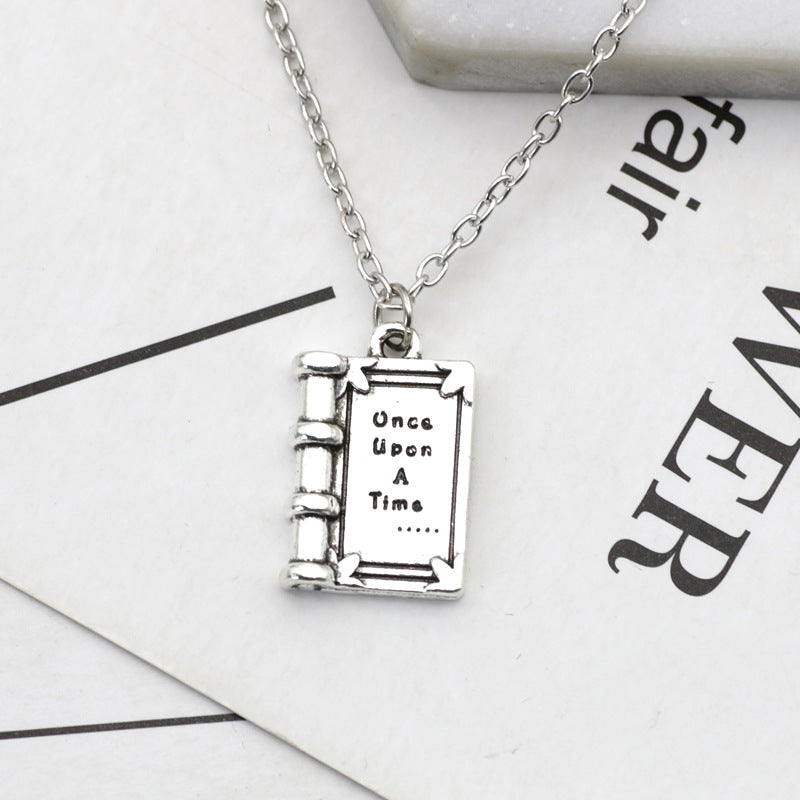 3D fairytale book alphabet pendant necklace