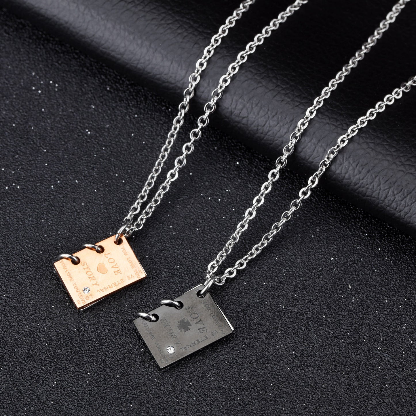 Fashion Love Story Book Titanium Steel Couple Necklace