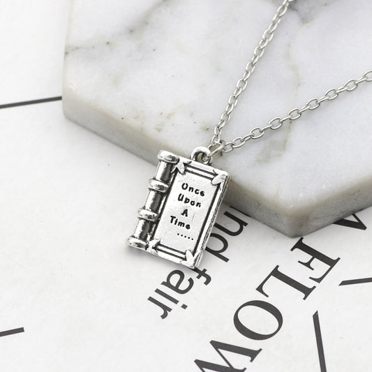 3D fairytale book alphabet pendant necklace