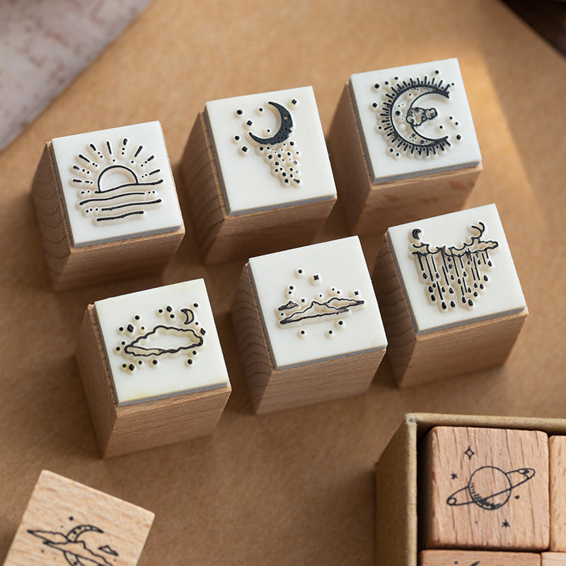 Wooden seal set moon and Sixpence series 16 pieces