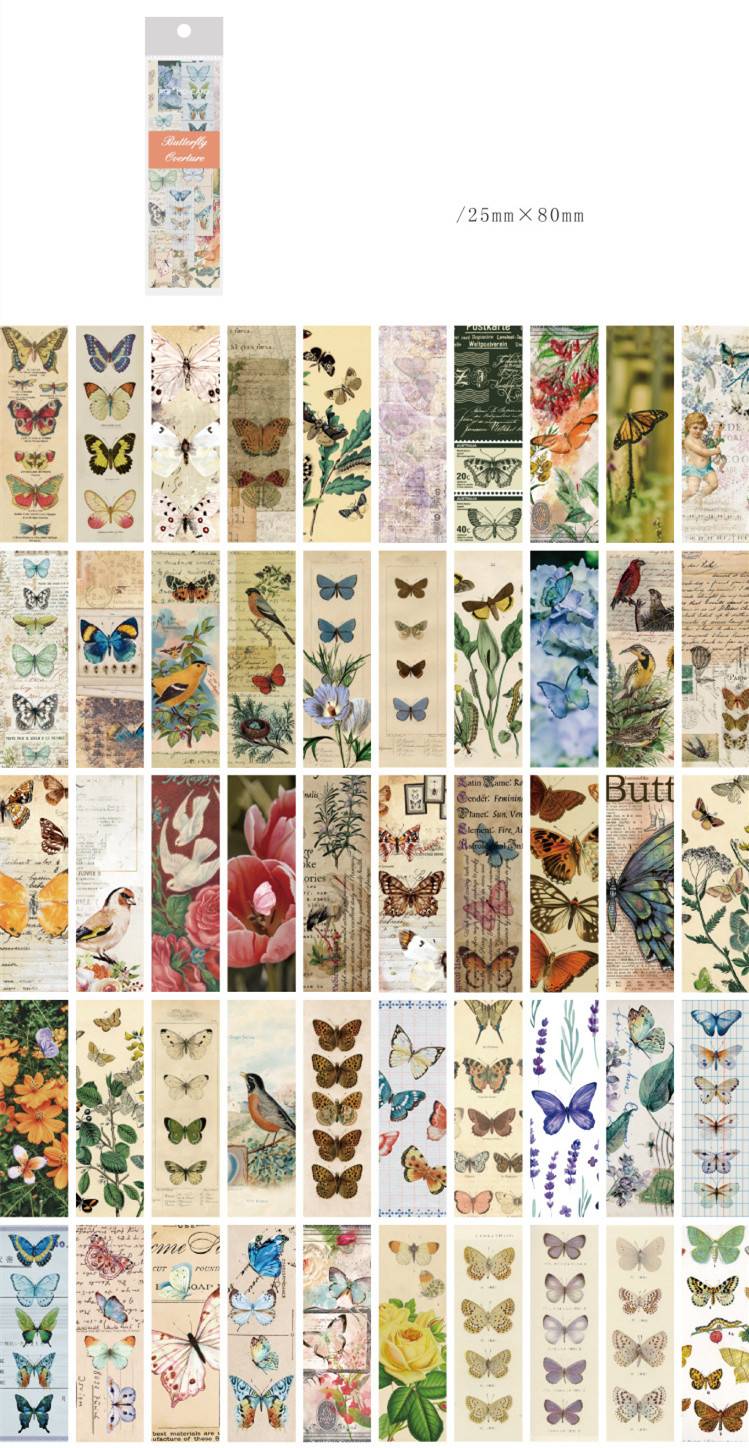 Retro Long Butterfly Plant Sticker Book