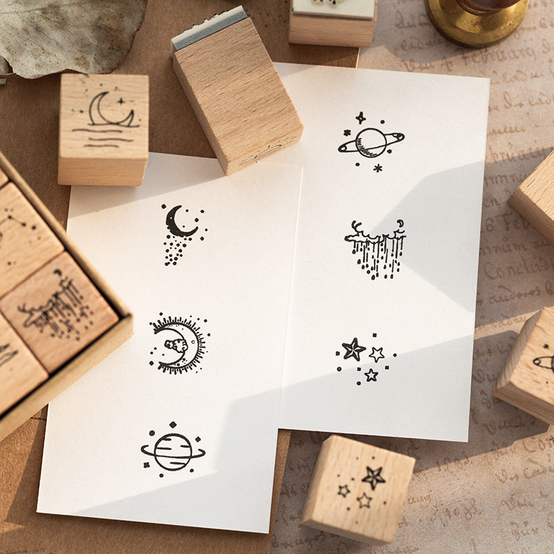 Wooden seal set moon and Sixpence series 16 pieces