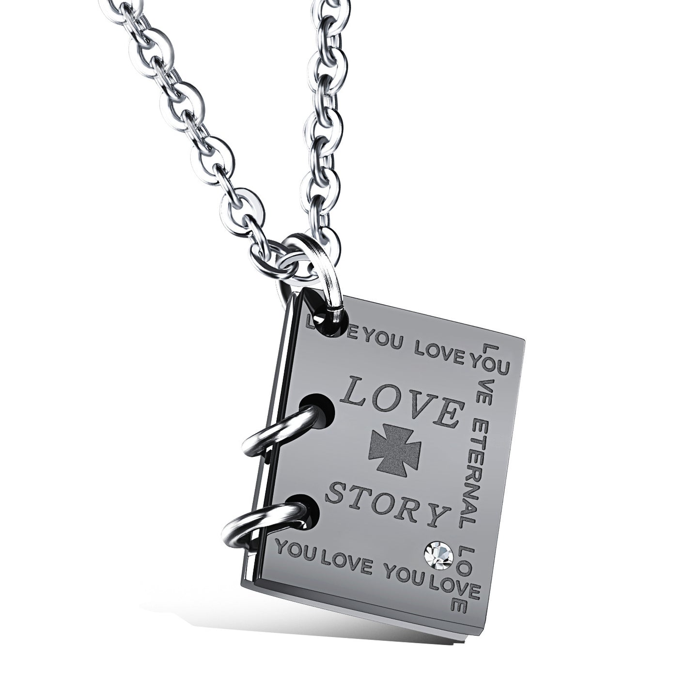 Fashion Love Story Book Titanium Steel Couple Necklace