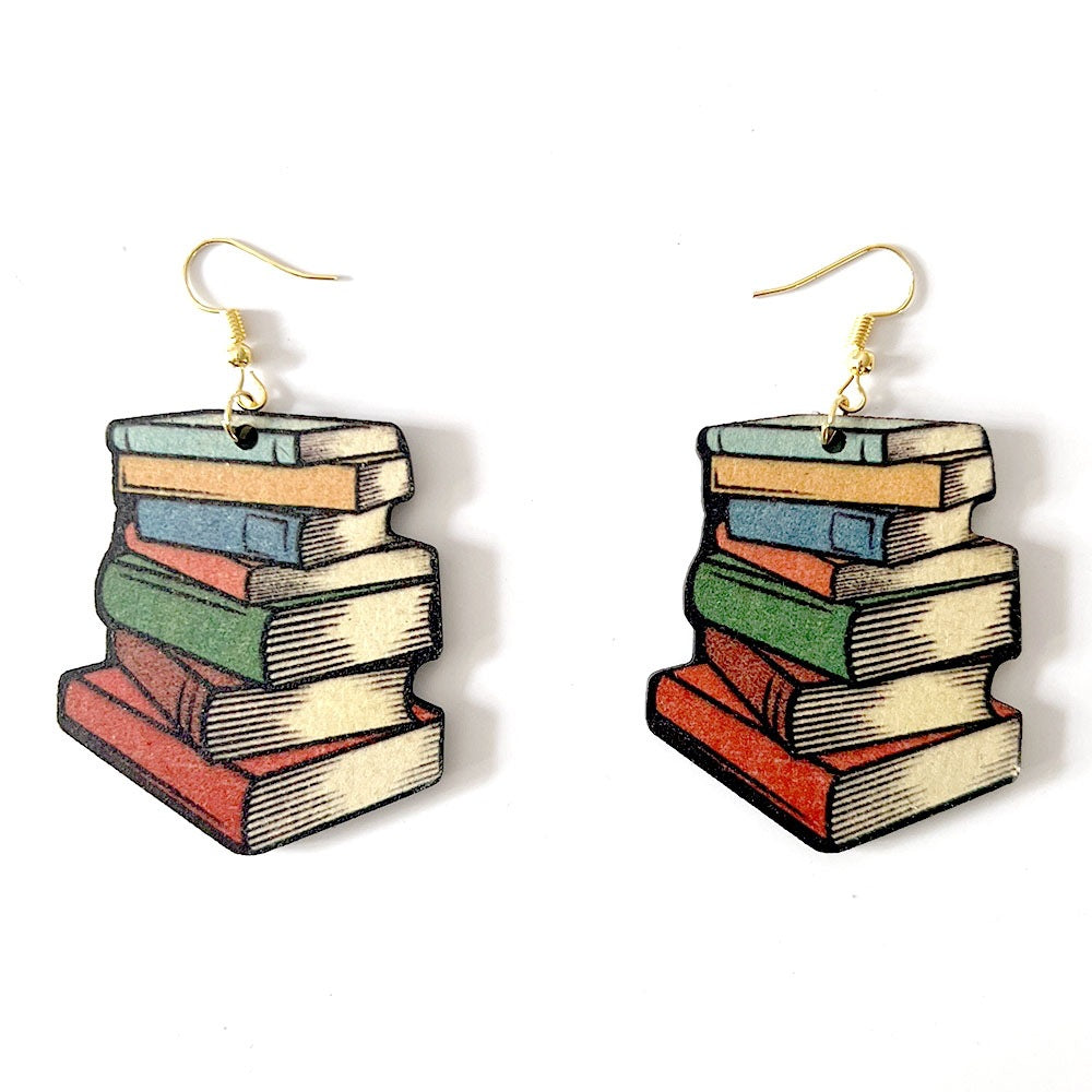 Geometric Rainbow Book Earrings Wooden For Women