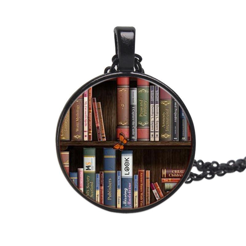 Vintage Book Time Gem Pendant Necklace