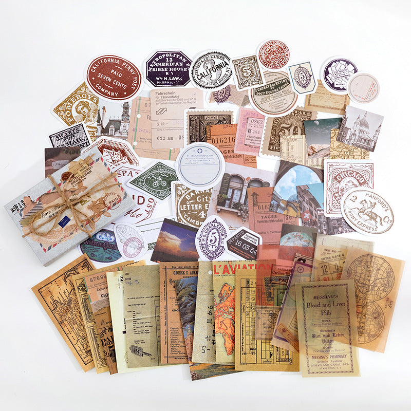 Mixed Material Box-packed Stickers Retro Memory Room Series Creative Journal Material Pasteup