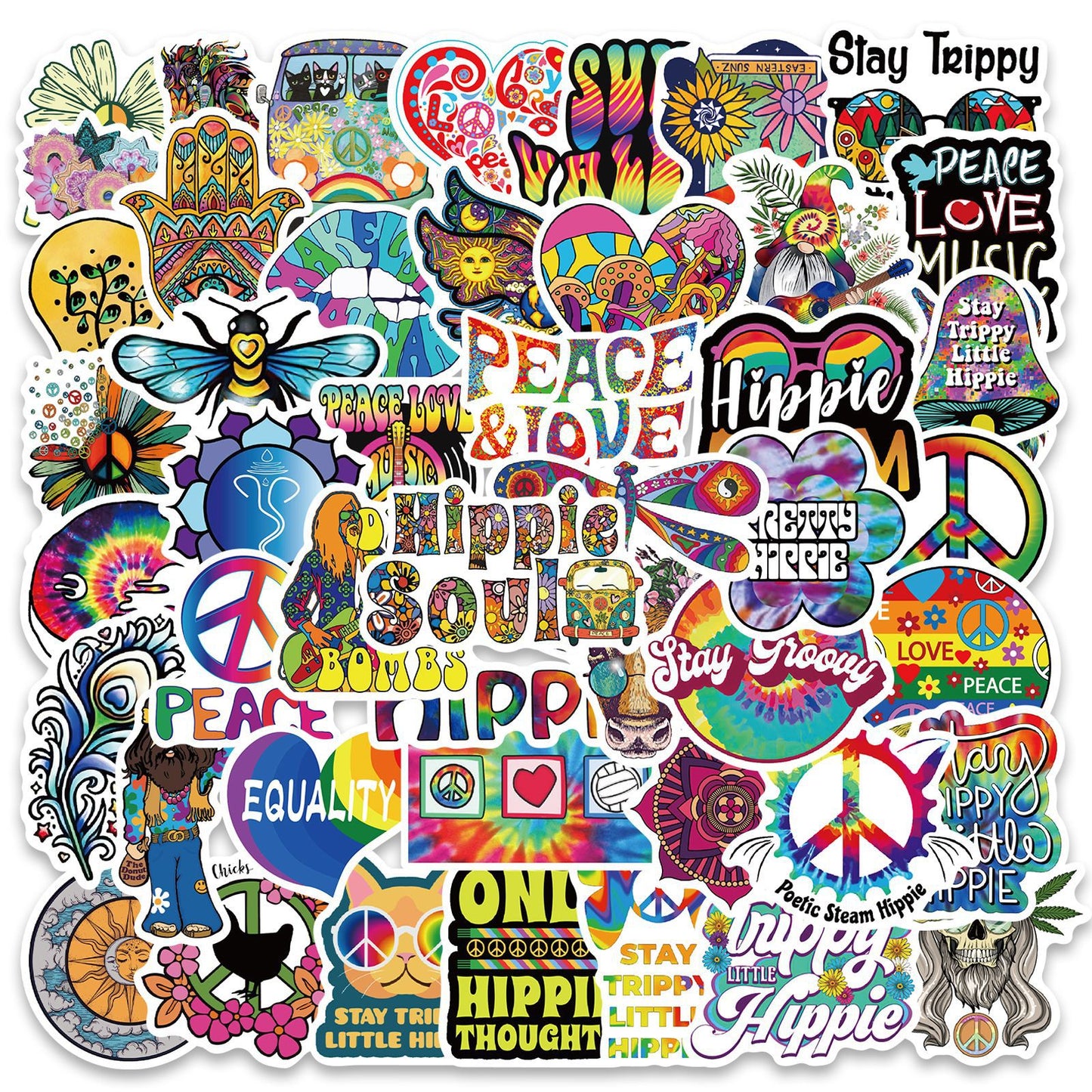 50 Cartoon Hippie Hippie Stickers Personalized Decoration Line