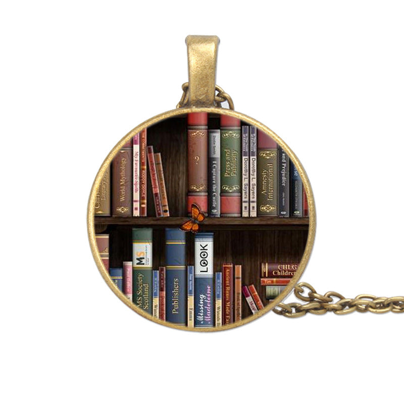 Vintage Book Time Gem Pendant Necklace