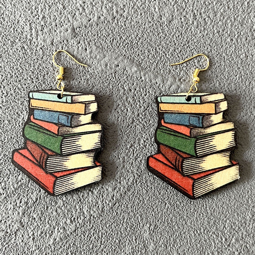 Geometric Rainbow Book Earrings Wooden For Women