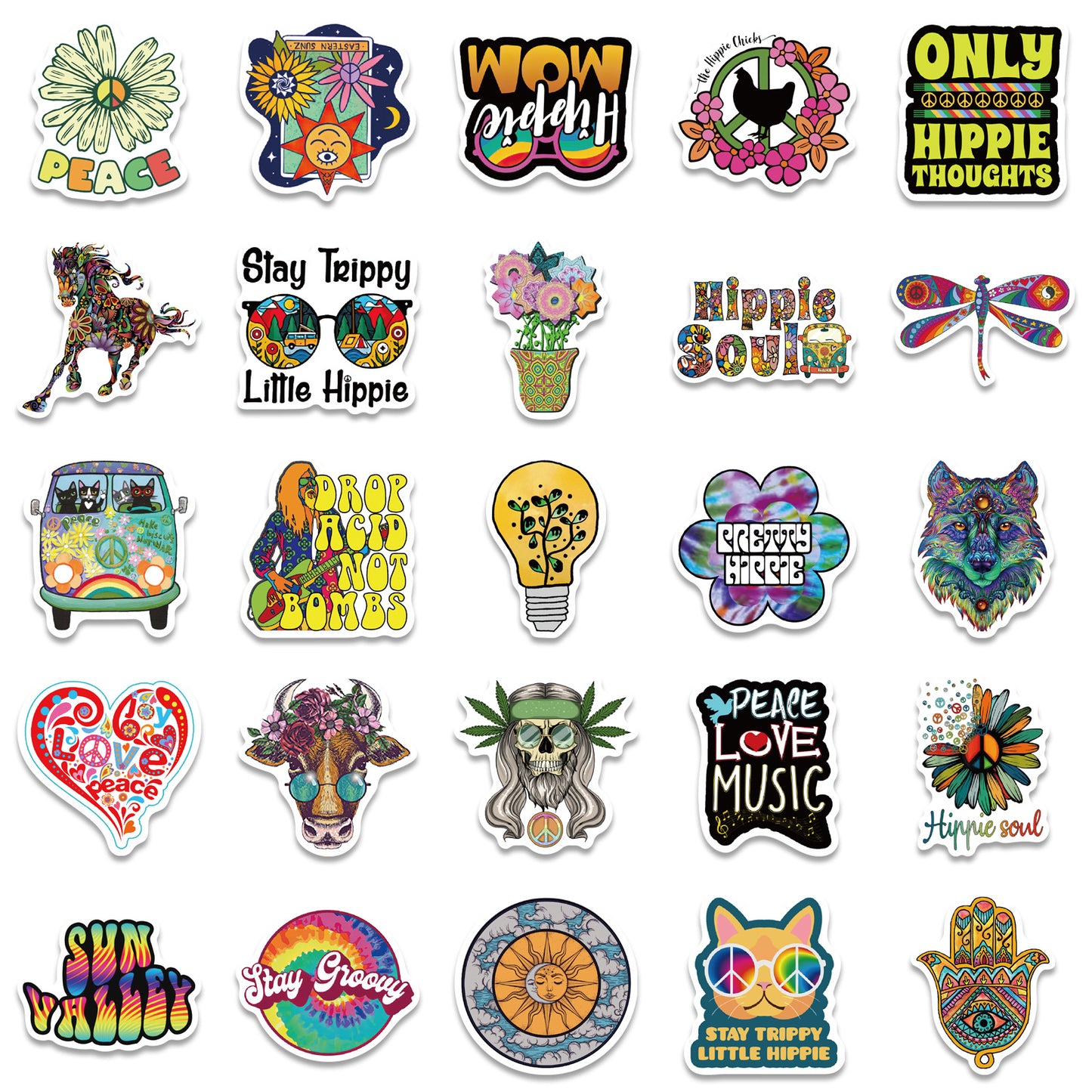 50 Cartoon Hippie Hippie Stickers Personalized Decoration Line